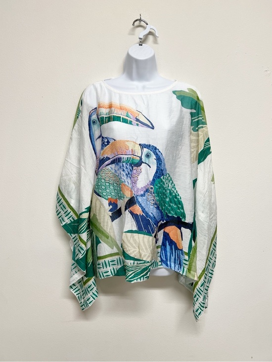 Chico's Pants - Chicos Womens Alabaster White Colorful Toucan Nana Island Motif Poncho Size S/M